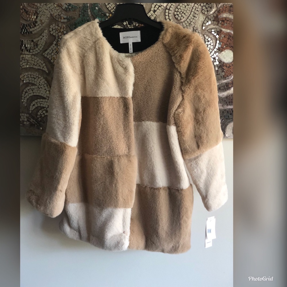 NWT BCBGeneration Faux Fur Cozy Patchwork Jacket